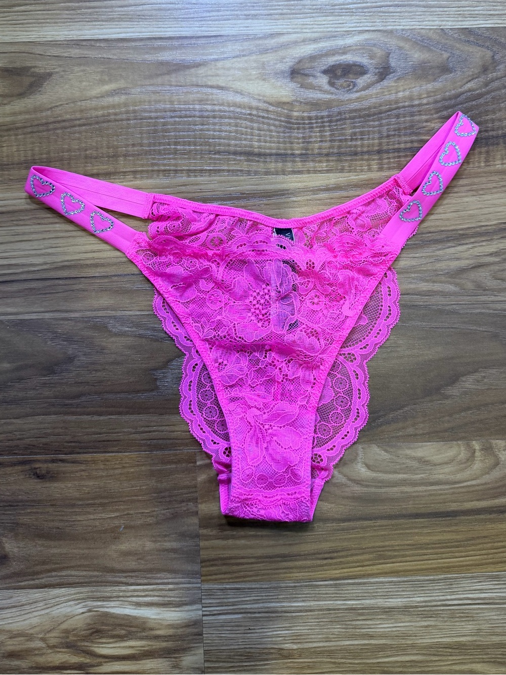 HOT PINK Heart Victoria Secret Bombshell SHINE Strap Floral LACE BRAZILIAN Panty